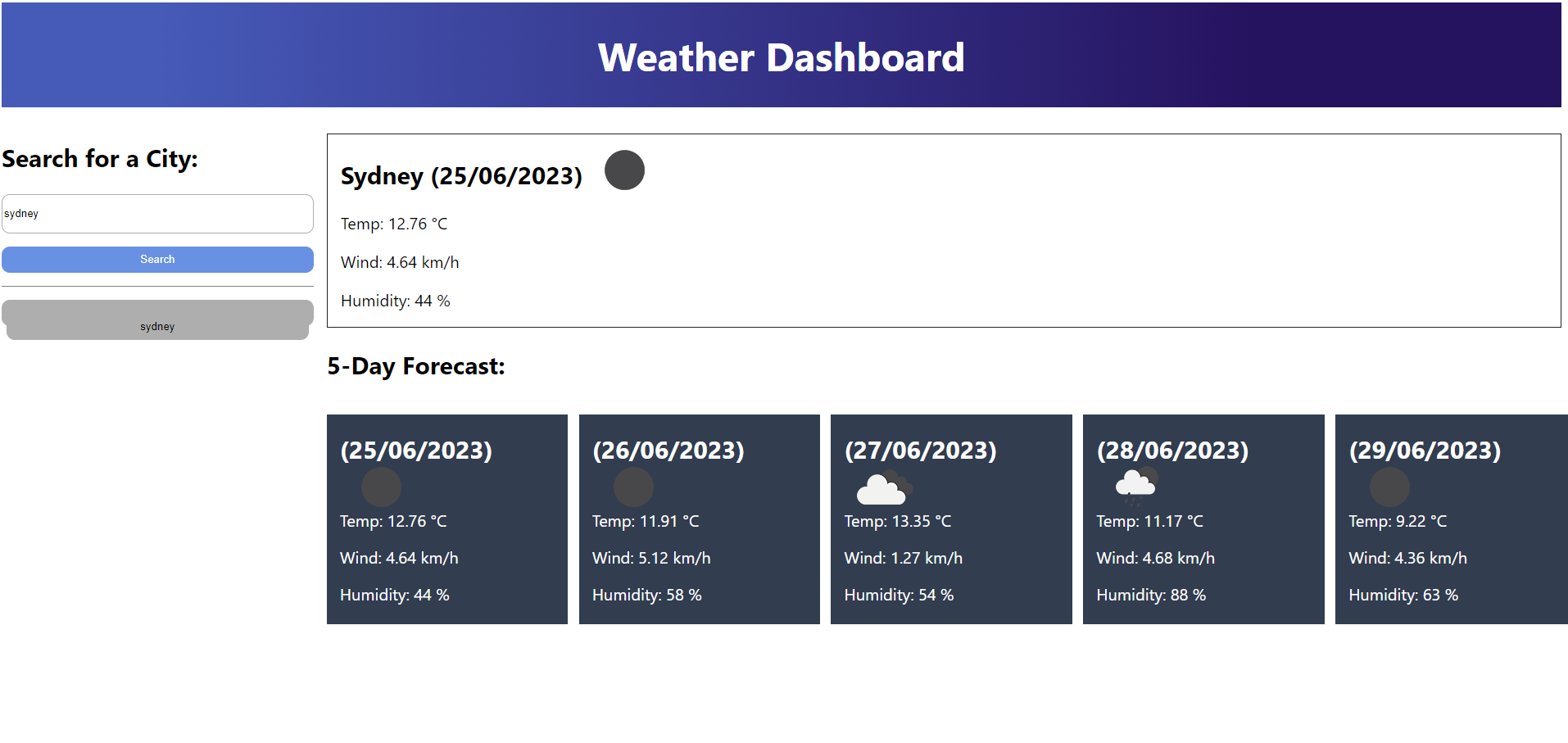 5 day weather forcast application